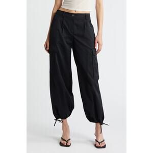 Open Edit NWOT Twill Cargo Pants Size L Black Drawstring Hem Casual Whimsygoth